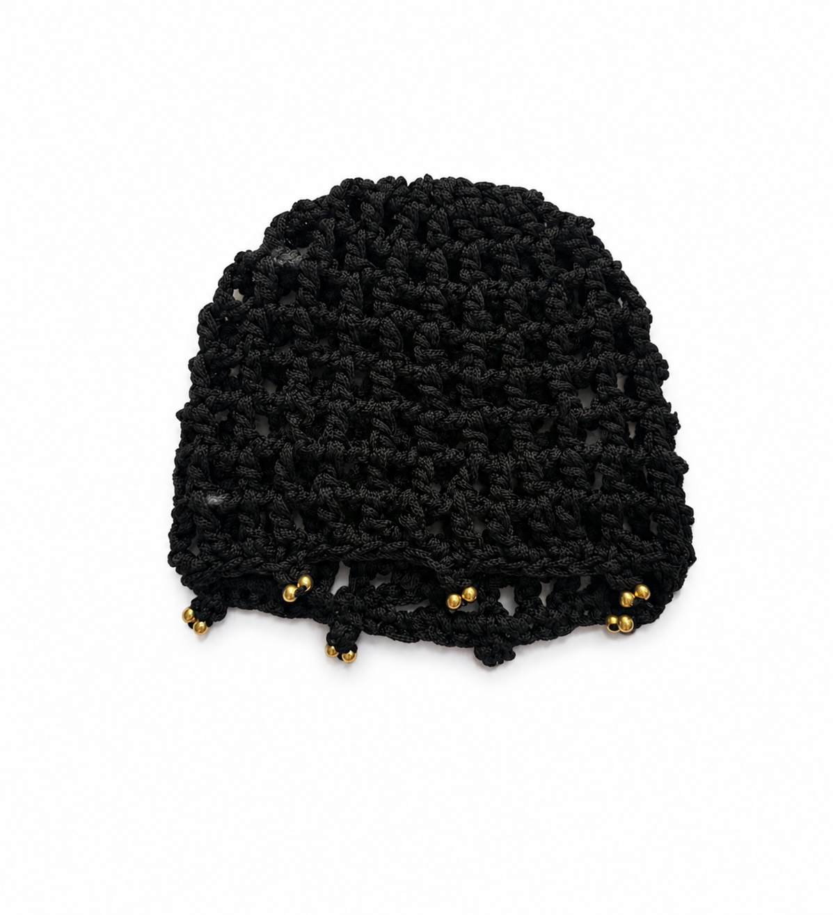Filet à cheveux en crochet Ébène — Noir maille large · Clusters or, fait main au Maroc